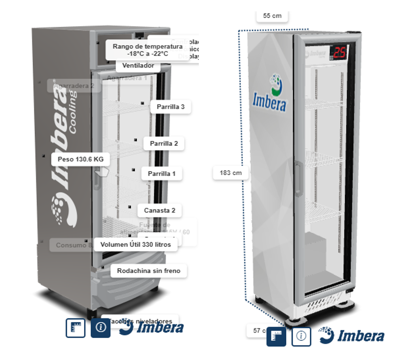 Ilustración Visual de congelador CV18 y Refrigerador VR09PP